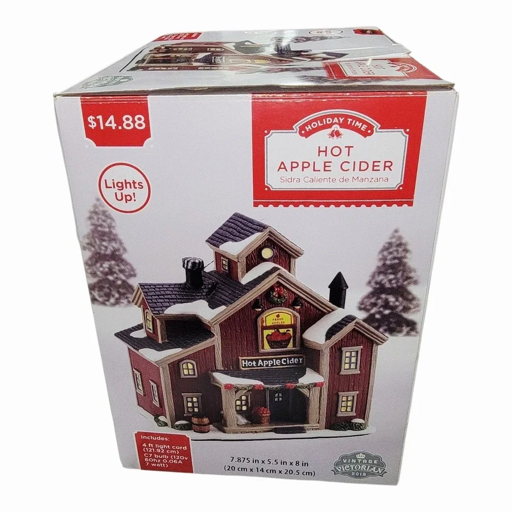 Holiday Time Hot Apple Cider Christmas Village 2018 Light Up Building w Box